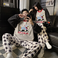 批发L-5XL 男女同款情侣<b class='q'>睡衣</b>秋冬<b class='q'>珊瑚</b><b class='q'>绒</b>套头加厚加大套装