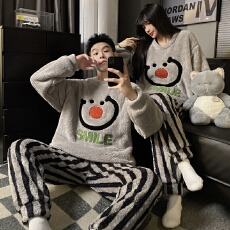 批发L-5XL 男女士同款情侣<b class='q'>睡衣</b>秋冬<b class='q'>珊瑚</b><b class='q'>绒</b>套头加厚加大套装