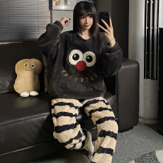批发L-5XL 男女士同款情侣<b class='q'>睡衣</b>秋冬<b class='q'>珊瑚</b><b class='q'>绒</b>套头加厚加大套装