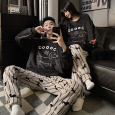 批发L-5XL男女同款情侣<b class='q'>睡衣</b>秋冬<b class='q'>珊瑚</b><b class='q'>绒</b>套头加厚加大套装