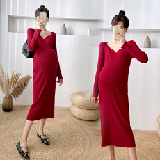 批发实拍 网红款孕妇装高品质孕妇毛衣针织孕妇连衣裙