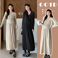 批发实拍 懒人孕妇装小个子修身显瘦孕妇两件套开衫+吊带裙套装