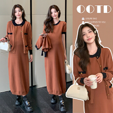 批发实拍现现 小香风孕妇装<b class='q'>韩版</b>宽松孕妇两件套大码孕妇套装