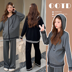 实拍现现 小个子孕妇装韩版宽松孕妇两件套大码连帽孕妇套装