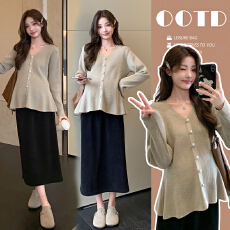 实拍现现 小香风孕妇装针织毛衣+针织裙两件套修身显瘦孕妇套装