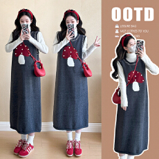 批发实拍现现 小个子<b class='q'>孕妇装</b>时尚蘑菇裙+打底衫<b class='q'>孕妇</b><b class='q'>连衣裙</b>两件套