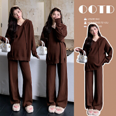 批发实拍现现 韩版孕妇装<b class='q'>休闲</b>连帽针织上衣+阔脚裤两件套孕妇套装