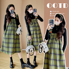 批发实拍现现 小个子孕妇装打底衫+背心裙两件套<b class='q'>韩版</b>时尚孕妇裙