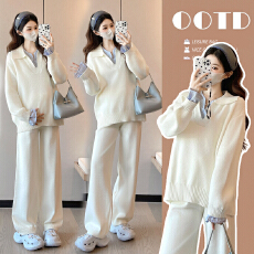 批发实拍现现 网红孕妇装韩版宽松孕妇两件套大码拼接孕妇套装