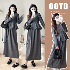 批发实拍现现 气质孕妇装小香风孕妇两件套时尚孕妇连衣裙孕妇套装