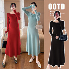 批发实拍 网红孕妇装韩版修身孕妇毛衣裙显瘦气质针织孕妇连衣裙