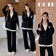 批发实拍原版品质孕妇装韩版大码拼接孕妇两件套时尚休闲孕妇套装