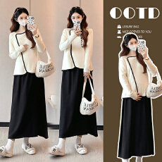 批发实拍 小香风孕妇装气质孕妇毛衣+半身针织裙时尚孕妇套装 修改