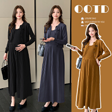 批发实拍现现 懒人孕妇装修身显瘦蝴蝶结孕妇两件套开衫+吊带裙套装