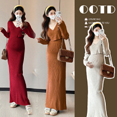 实拍 秋冬孕妇装百搭修身显瘦孕妇连衣裙针织孕妇长裙