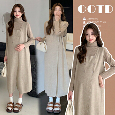 批发实拍 秋冬孕妇装高领打底上衣+孕妇背心两件套韩版孕妇套装