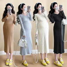批发实拍 小个子孕妇装修身显瘦孕妇毛衣裙时尚V领孕妇连衣裙