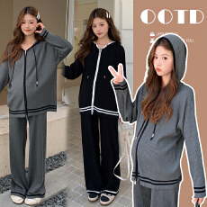 批发实拍现现 小个子孕妇装韩版宽松孕妇两件套大码连帽孕妇套装