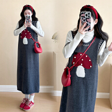 实拍现现 小个子孕妇装时尚蘑菇裙+打底衫孕妇连衣裙两件套