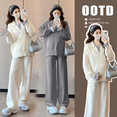 实拍现现 网红孕妇装韩版宽松孕妇两件套大码拼接孕妇套装