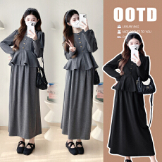 实拍春秋款 气质孕妇装小香风孕妇两件套时尚孕妇连衣裙孕妇套装