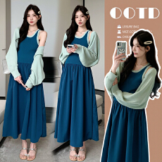 批发实拍 <b class='q'>孕妇装</b>春装韩版<b class='q'>修身</b>显瘦辣妈两件套拼接连衣裙套装