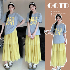 批发实拍现现 孕妇装夏装<b class='q'>百搭</b>T恤+雪纺半身裙两件套慵懒风孕妇套装