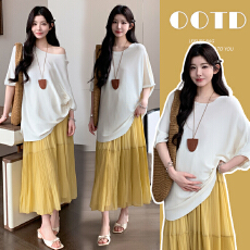 实拍現货~新款韩版宽松孕妇上衣+半身裙两件套孕妇套装