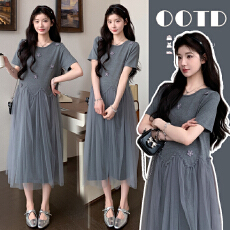 实拍現货~新款韩版孕妇装大码网纱仙女孕妇连衣裙