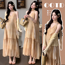 批发实拍現货~新款<b class='q'>韩版</b>洋气度假风背心裙+防晒<b class='q'>开衫</b>两件套孕妇套装