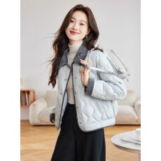 批发轻薄翻领棉服女短款2025秋冬季新款时尚洋气菱格撞色棉衣棉袄外套