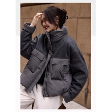 批发灰色立领棉服<b class='q'>高级</b>感保暖2025秋冬宽松时尚亮片拼接面包服外套女潮