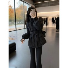 批发保暖棉服<b class='q'>女</b>款2025新款冬高级感超好看气质收腰黑色菱格夹棉厚外套
