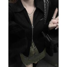 批发【250克仿棉坑条，高质量】黑色拉链<b class='q'>长袖</b>开衫修身防晒上衣