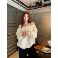 批发韩系纯欲辣妹风抽绳系带斜肩长袖卫衣2025早秋宽松百搭套头上衣<b class='q'>女</b>