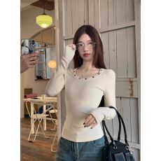 批发螺纹德绒270克 圆领设计感长袖t恤女修身显瘦内搭打底<b class='q'>小衫</b>上衣