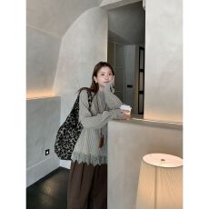 批发<b class='q'>打底衫</b>女2025新款长袖t恤半高领韩系慵懒<b class='q'>蕾丝</b>针织上衣