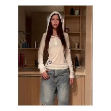 批发新款女t恤连帽透气长袖修身上衣辣妹防晒美式<b class='q'>罩衫</b>