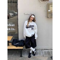 批发2025秋冬新款宽松美式字母印花球衣风圆领<b class='q'>卫衣</b>长袖棒球服长袖潮流