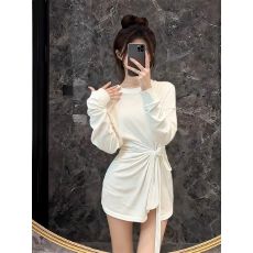 批发螺纹德绒法式设计感扭结绑带<b class='q'>长袖</b><b class='q'>t</b><b class='q'>恤</b>女秋冬独特<b class='q'>宽松</b>中长款内搭