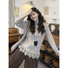 批发【原版面料】蕾丝拼接长袖t恤女秋<b class='q'>冬</b>上衣