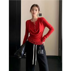 批发【260克人棉<b class='q'>莫代尔</b>】荡领纽扣假两件长袖<b class='q'>T</b><b class='q'>恤</b>秋冬修身上衣