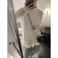 批发原版针织面料】温柔风半高领<b class='q'>蕾丝</b><b class='q'>钩花</b>长袖打底<b class='q'>上衣</b>