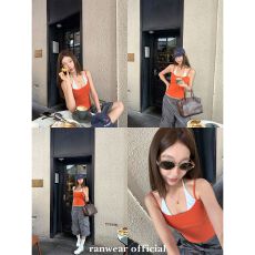 批发心动狙击'撞色<b class='q'>假两件</b>系带收腰显身材自带胸垫短吊带背心