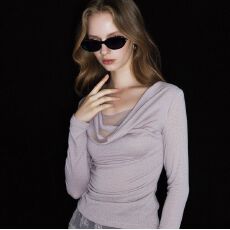 批发<b class='q'>韩版</b>荡领假两件T恤衫辣妹风2026春夏季新款蕾丝拼接纯欲收腰上衣