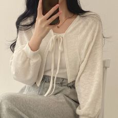 批发夏防晒<b class='q'>衫</b>小众百搭绑带灯笼袖短款薄款开<b class='q'>衫</b>外套女<b class='q'>空调</b><b class='q'>衫</b>