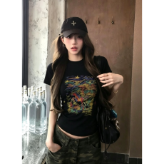 批发【40支210克精梳棉】韩系印花短袖t恤女春夏新款显瘦<b class='q'>时尚</b>上衣女
