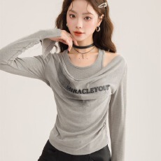 批发1*1随心裁 260克挂脖假两件荡领T恤女新款设计短百搭上衣