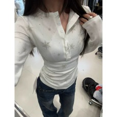 批发人棉<b class='q'>莫代尔</b>+烫钻 圆领烫钻长袖上衣女修身打底衫<b class='q'>T</b><b class='q'>恤</b>