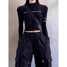 批发260克人棉<b class='q'>莫代尔</b>字母新款甜辣妹短上衣冬季女美式黑色长袖上衣女